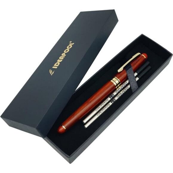 Genuine Rosewood Ballpoint Pen Writing Set - Extra 2 Black Ink Refills - Fancy - Picture 6 of 8